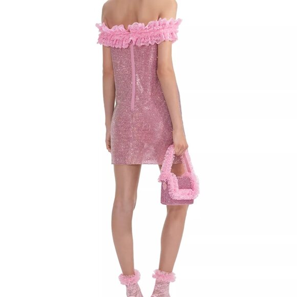 760$ Self-Portrait X Christopher Kane Crystal Fishnet Mini Dress Size 4 US Pink - Picture 4 of 4